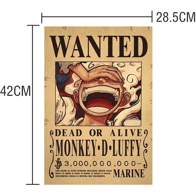 Poster Toile One Piece Wanted Luffy 1,5 Milliard Berry - Impression Personnalisée 30x42cm - Fait Main France