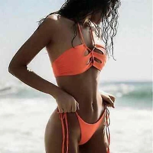 Bikini Femme Bandeau Imprimé Léopard & Pois Avec Nœud Ruban - Neuf Avec étiquettes
