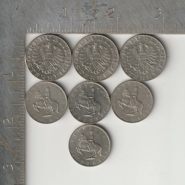 Qty 7 Austria Coin Lot 1970 - 1990 vintage pre-Euro Austrian Schilling Groschen