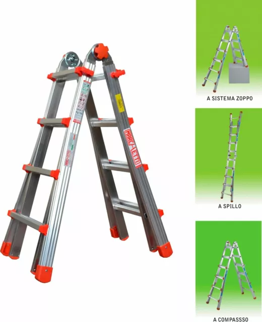 Scala Alluminio Telescopica 4 + 4 Gradini Marchetti H 4.30 Mt 20701 Squadra