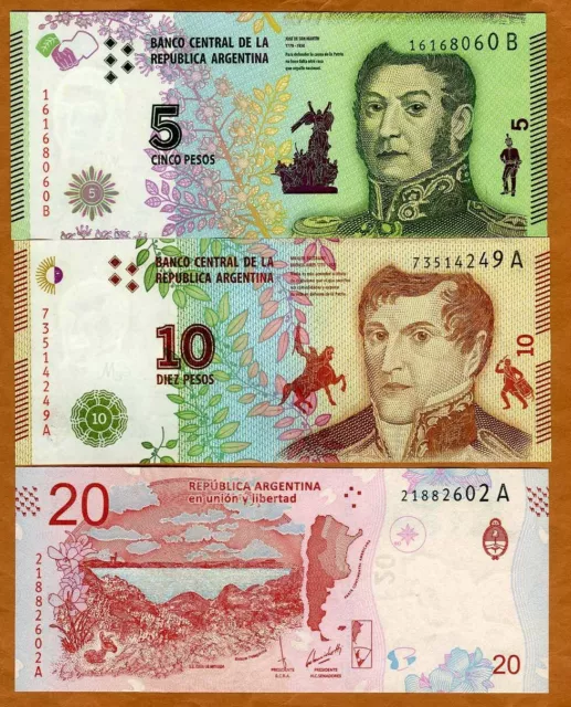 SET Argentina 5-10-20 Pesos, ND (2015-2017) P-359-360-361 New Design UNC