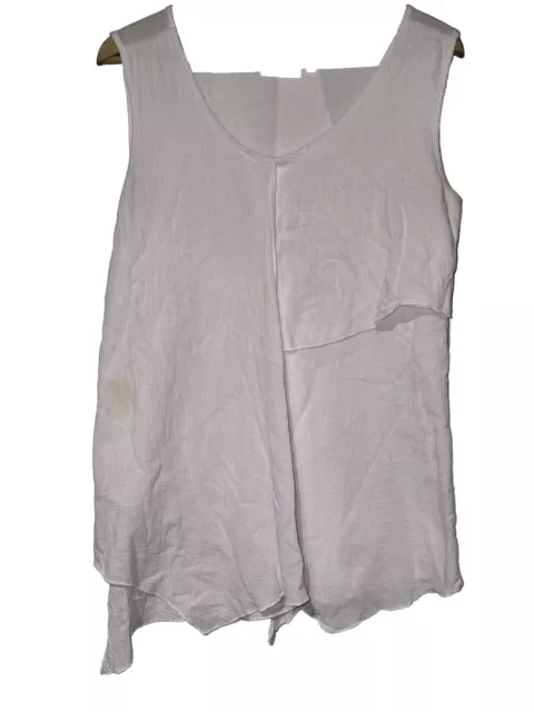 Camisa sin mangas Lulu-B blanca 100 % lino blanco cuello en V talla M