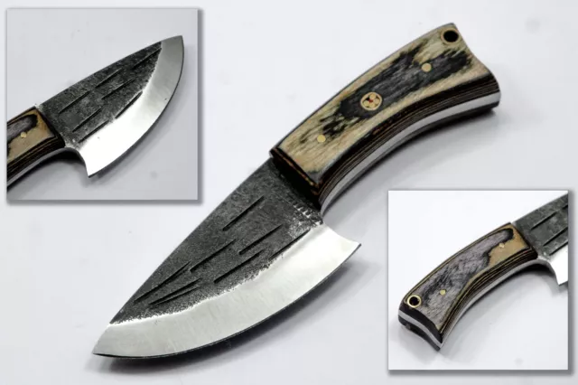 Custom Hand Forged HIGH Carbon Steel Hunting /Skinner Knife + Leather Sheath-730
