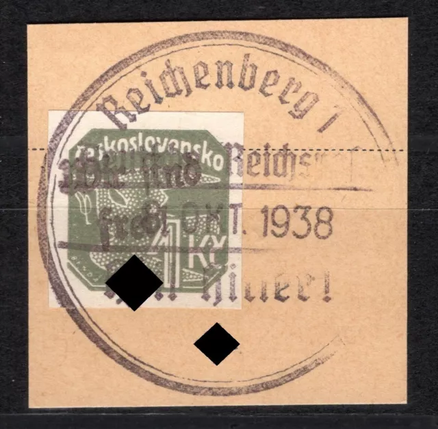 Sudetenland 1938 - Reichenberg, Nr. 63, Briefstück mit Handstempel, Fotobefund