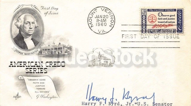 Harry Byrd Virginia Senator Autograph Signed First Day Cover 1960