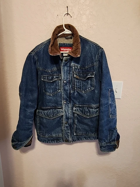 Wrangler Denim Jacket Mens M Blue Sherpa Lined Chore Coat Barn  RN 15101