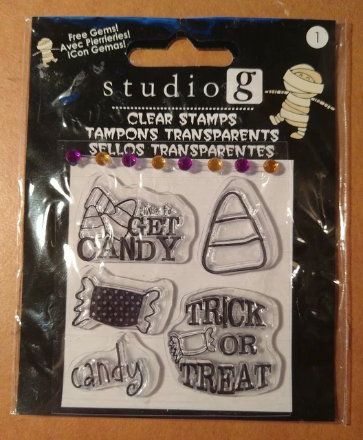 HALLOWEEN PHRASES AND CANDY CORN & CANDY W/Gems Rubber Cling Stamps - Studio G