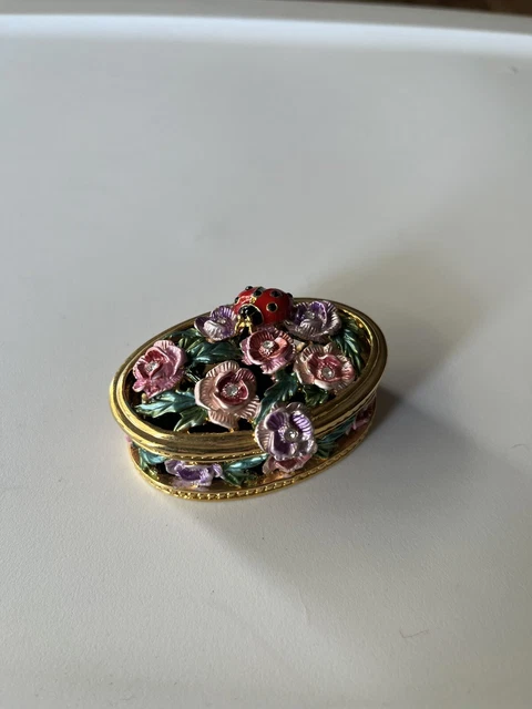 Nobility Flower And Ladybug Bejeweled Trinket Box Vhtf Great Condition