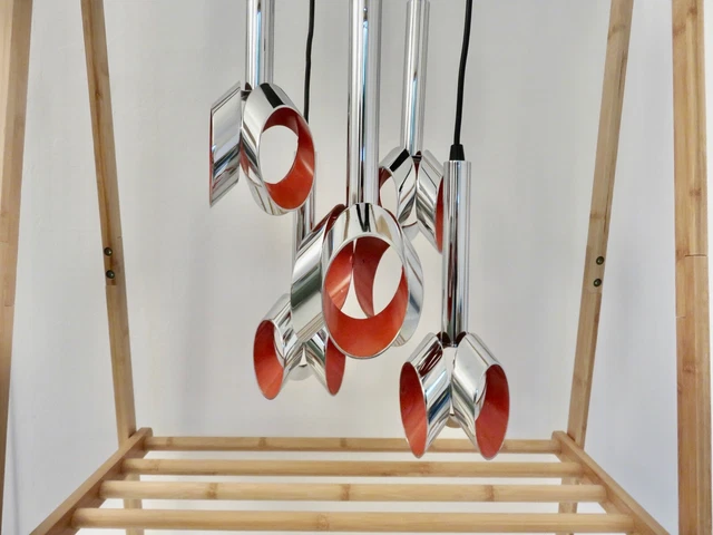 " Raak Amsterdam " Suspension Cascade En Metal Chrome Et Metal Laque Orange 1970