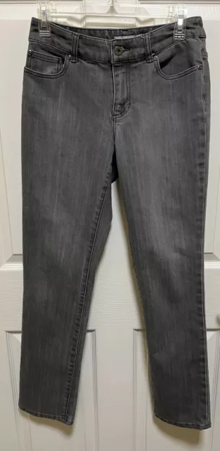 Chico's Platinum Gray Denim Jeans Stretch Straight  00 (2-4)