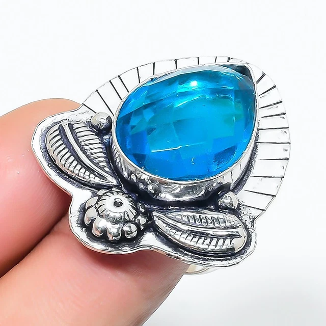 Swiss Blue Topaz Gemstone Handmade Gift Jewelry Ring Size 5.5 r938