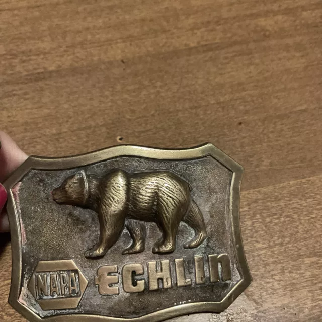 Vintage Brass NAPA Echlin Grizzly Bear Brand Belt Buckle Made In The USA
