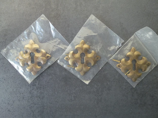 3 x Möbelbeschlag Blende Schlossblende Schlossbeschlag Möbel Teile Messing