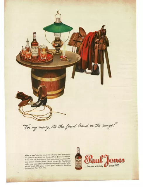 1945 Paul Jones Whiskey Western Furniture Barrell Table Vintage Print Ad