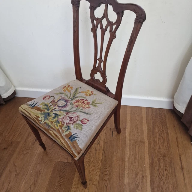 Georgian Hand Carved Oak Chair Dining Hall Bedroom Lounge Seat Wooden Grain