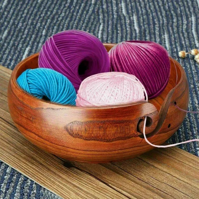 Large Wooden Yarn Bowl With Lid Knitting Crochet Wool Organizer Storage  Holder