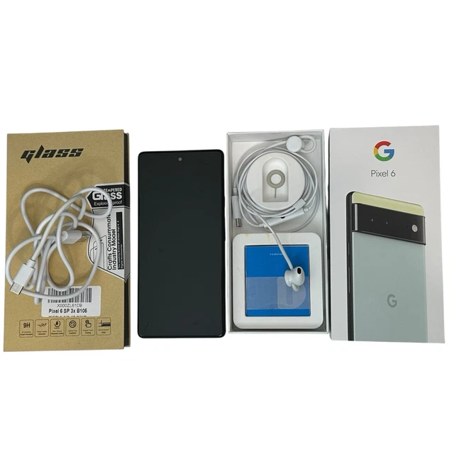 GOOGLE PIXEL 6 128GB Seafoam (Unlocked) Phone, Earbuds & 3