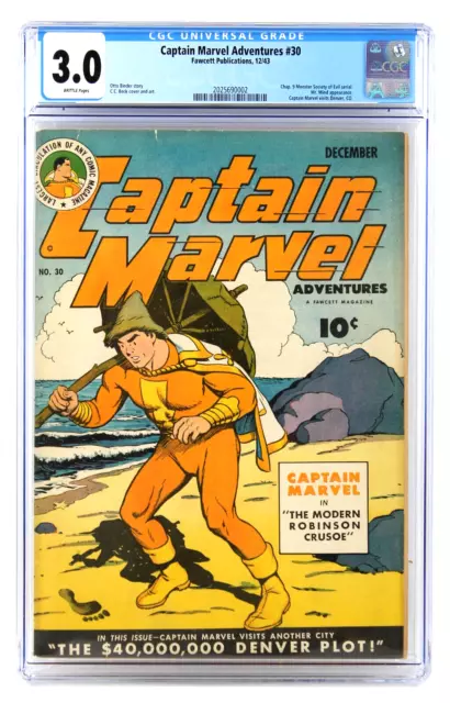 Captain Marvel Adventures #30 1943 Cgc 3.0 Mr. Mind App. Fawcett Publications