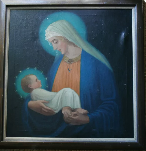 Madonna mit Kind Öl auf Leinwand 68 x 66 cm signiert F. Seemann, Stil um 1920