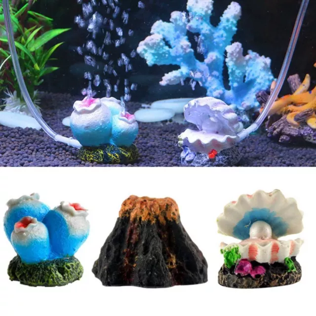 Air Stone Bubble Diffuser Aquarium Decor Sea Pearl Shell Volcano Coral Ornament~