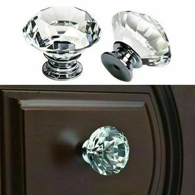 Clear Crystal Diamond Glass Door Knob Cupboard Drawer Furniture Handle Cabinet-