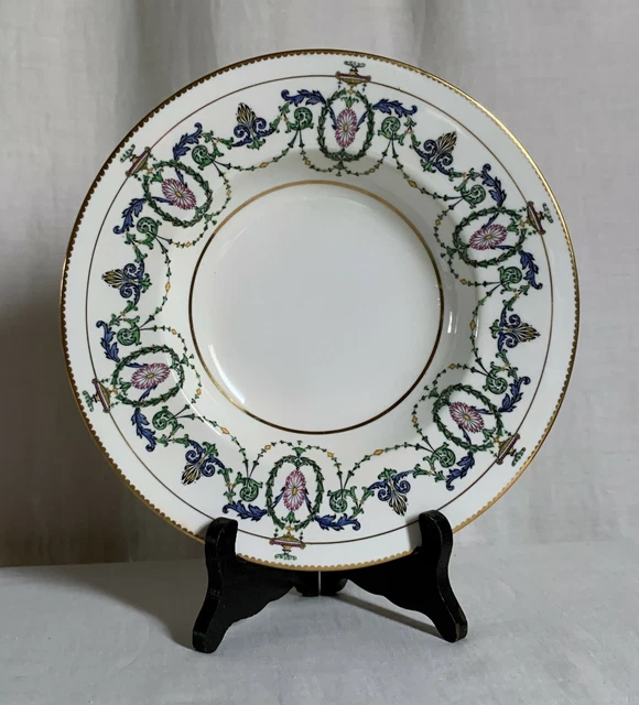 Minton H2581 rim soup bowl.1913 Art Nouveau hand decorated. Gold lion tooth trim