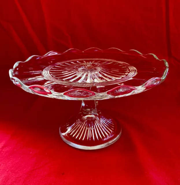 Crown Crystal Glass 9” 23cm CCG Cake Stand  Depression Pressed Salver