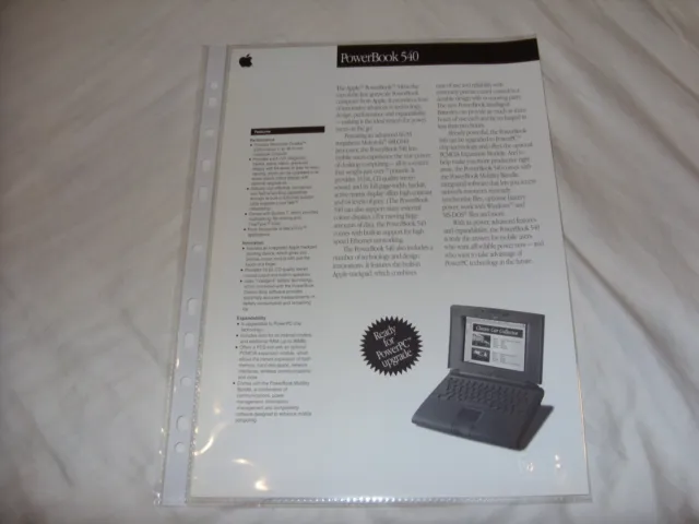 Apple PowerBook 540 two-sided data sheet black/white vintage brochure Macintosh