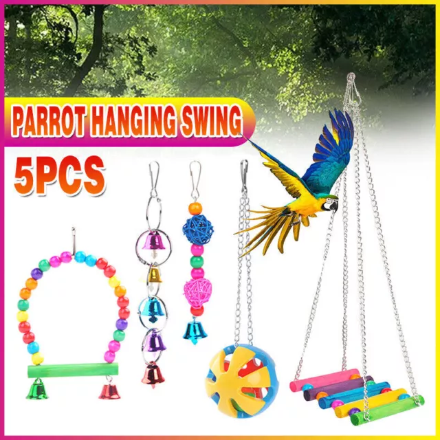 5PCS Parrot Hanging Swing Bird Toy Harness Cage Ladder Parakeet Cockatiel Budgie