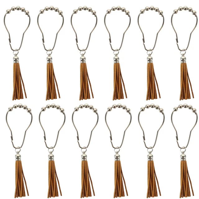 12 piezas Gancho de cortina de ducha con borlas Gancho de barra de ducha Decoración del hogar