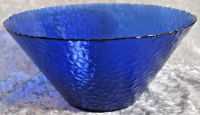 Vintage Arcoroc Cobalt Blue Glass Serving Bowl 11" Textured Blue Salad Bowl