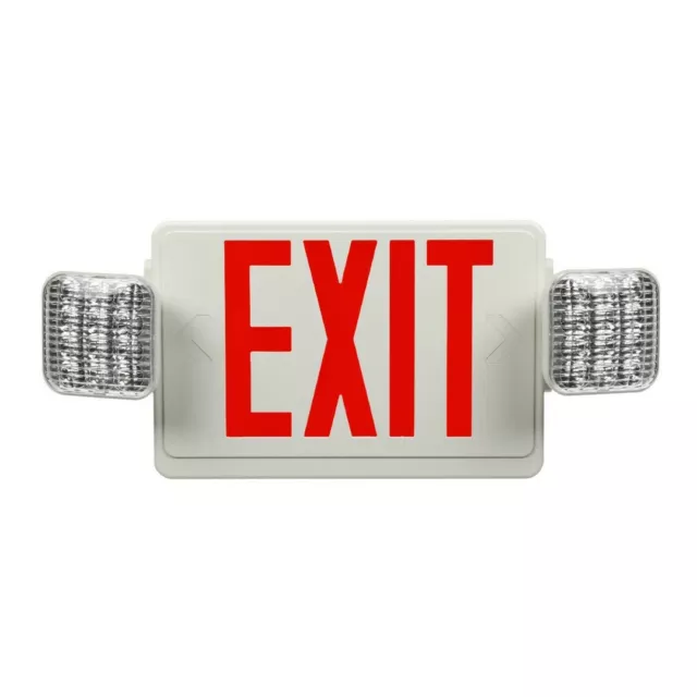 Red Exit Sign LED Combo Emergency Light with 2 Adjustable Lights AC120 / UK New