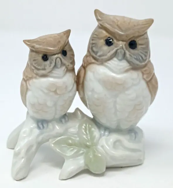 VTG Otagiri Two Owls On Tree Branch Porcelain Figurine Mom Mother Baby Japan