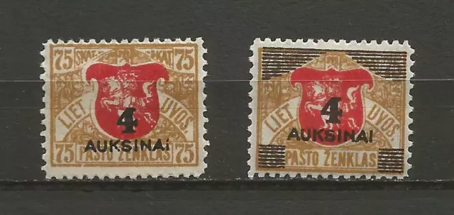 Lithuania Litauen 1922 Mi 116-117 Sc 114-115 MH* 4 auksinai overprint