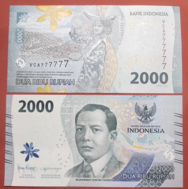 Indonesia Banknote 2000 2.000 Rupiah 2022 Solid S/N 'VCA 777777'-(UNC)-P163