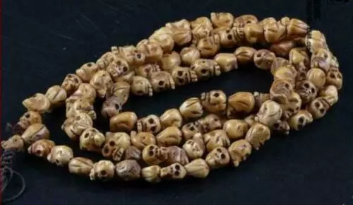 Rare 108 Bead Buddhism Tibetan Yak Bone Skull Meditation Prayer Mala Necklace