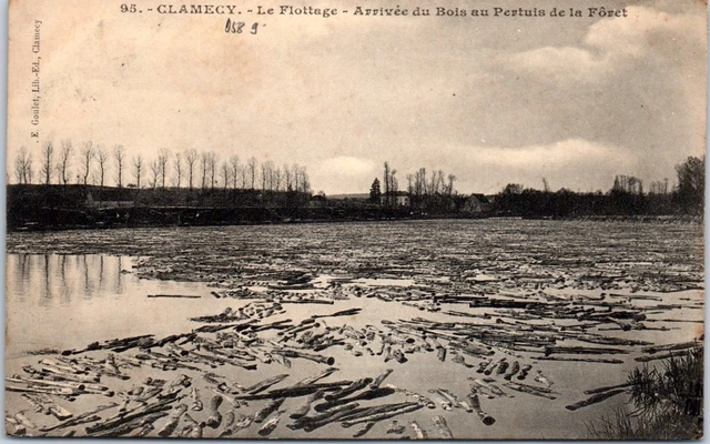 58 CLAMECY - le flottage, arrivee du bois au pertuis