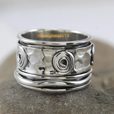 Solid 925 Sterling Silver Spinner Ring Wide Band Meditation Worry Ring Jewelry