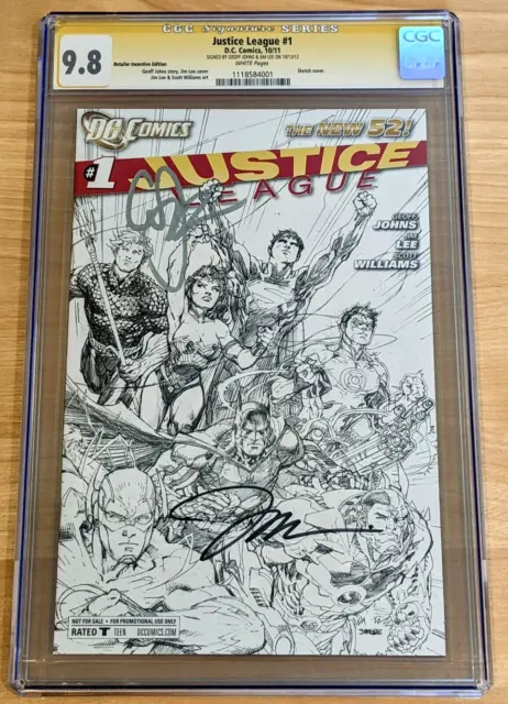 Justice League #1 Cgc 9.8 Ss Geoff Johns & Jim Lee New 52 1:200 Sketch Variant