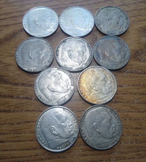 2 mark 3rd reich silver lot 10 coins 1937-1939