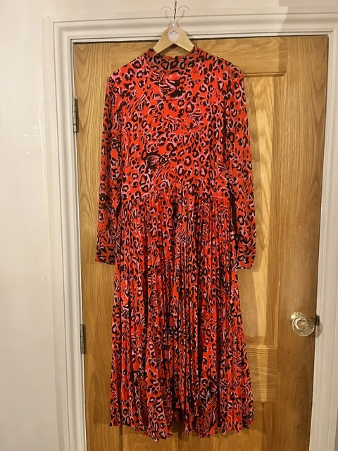 WHISTLES RED JUNGLE Cat Dress UK 8 Pleated Midi Calf BNWT ASO