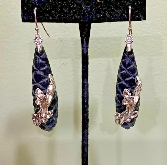 Alexis Bittar Lucite & Crystal Hand Carved Baguette Drop Earrings