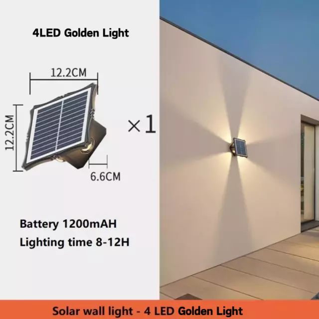 LED Solar Wall Fence Lights Golden Up&Down Lamp Decor Waterproof Garden Yard