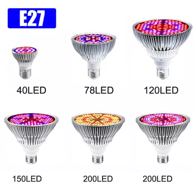 E27 LED Plant Grow Light Bulb Full Spectrum Sunlight Indoor Flower Hydroponics