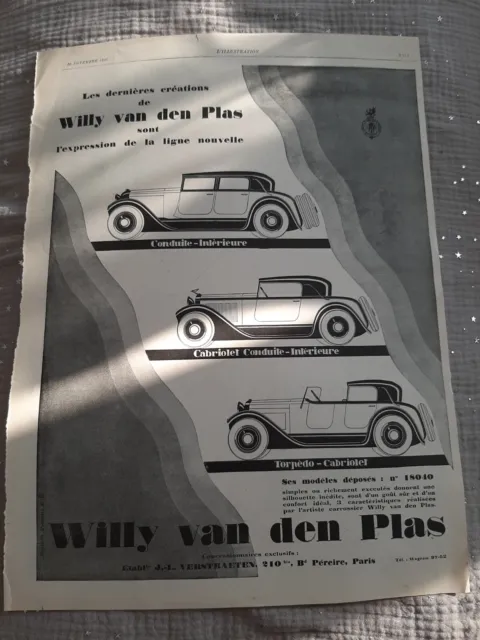 Pub de presse ancienne Willy Van Den Plas de 1926 - Old paper advertisement