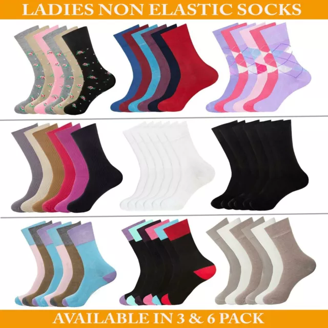 Womens Socks Diabetic Non Elastic Ladies Cotton Soft Grip Loose Top Sock UK 4-7