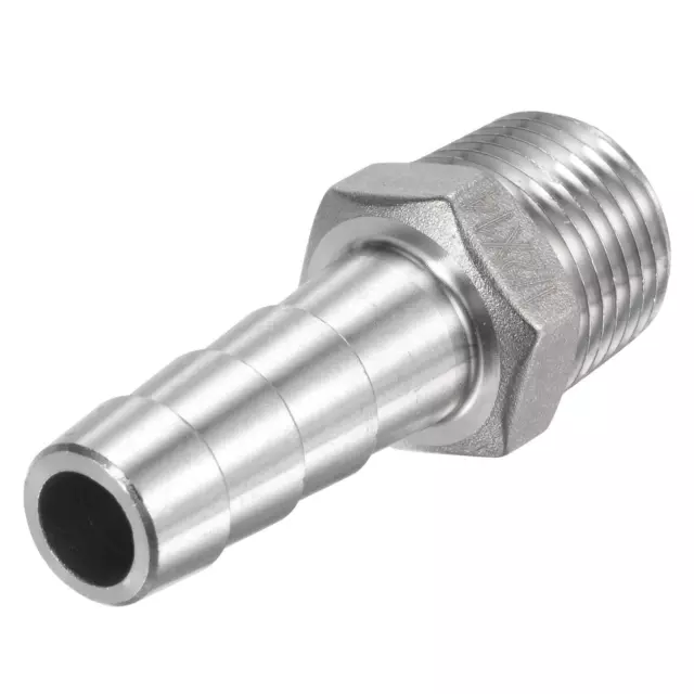 Hose Barb Fitting 14mm OD x 1/2PT Male Thread 304 Stainless Steel Straight Pipe