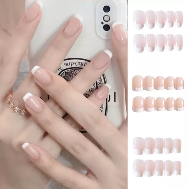 24PCS Fake Nails Reusable Stick On Nails Press on Full Cover False Nail Tips AU