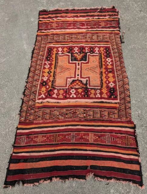 Antik 19. VINTAGE Distressed Teppich Teppich handgeknüpft afghanischer kasachischer Adler rot