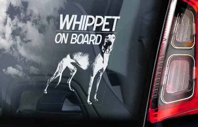 Whippet a Bordo Auto Adesivo,Scatto Cane Finestra Paraurti Adesivo Insegna - V01